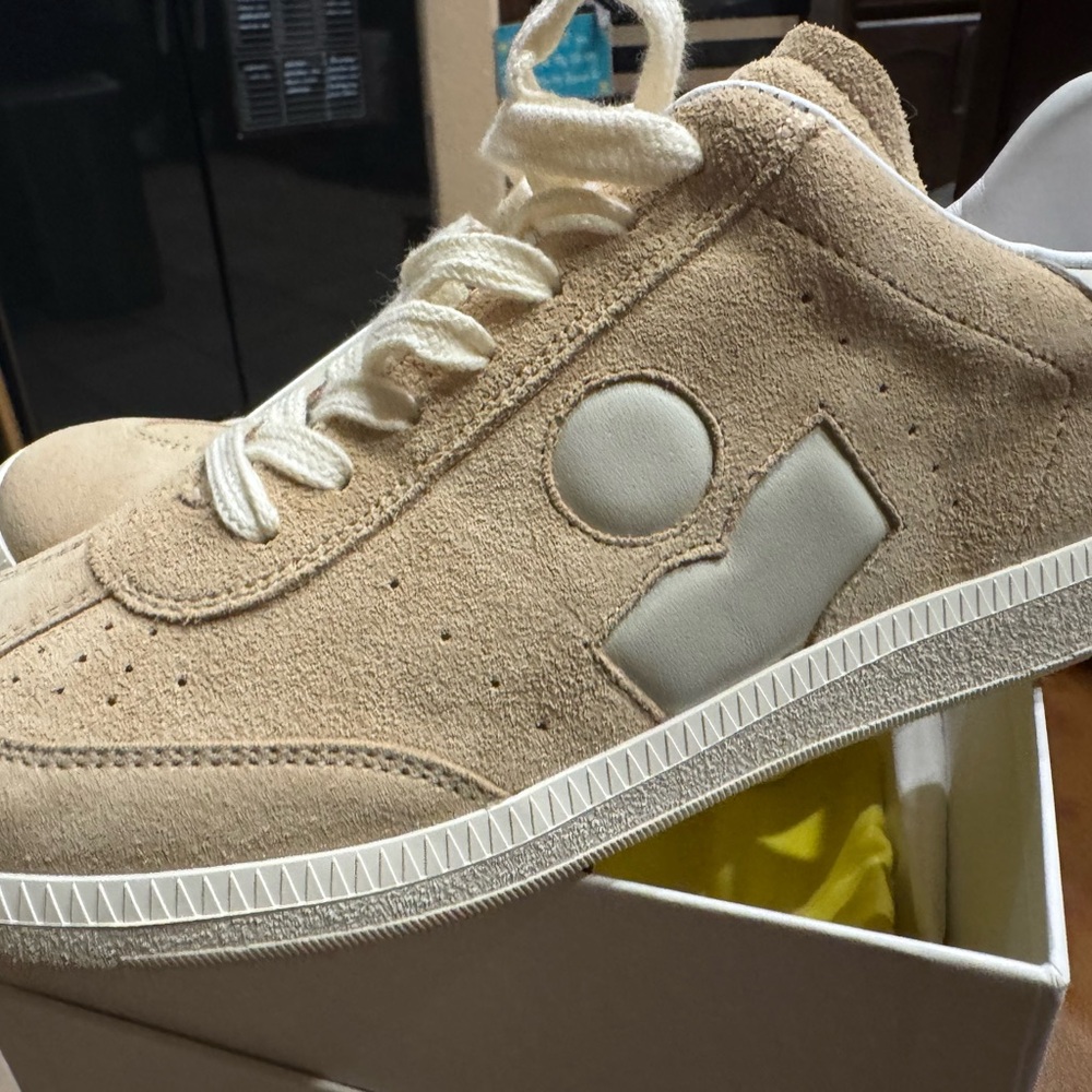 Isabel Marant Beige Suede Sneakers with White Accents